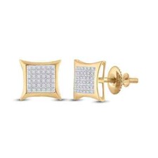 10k Yellow Gold Genuine Diamond Stud Kite Square Earrings 1/5 Cttw