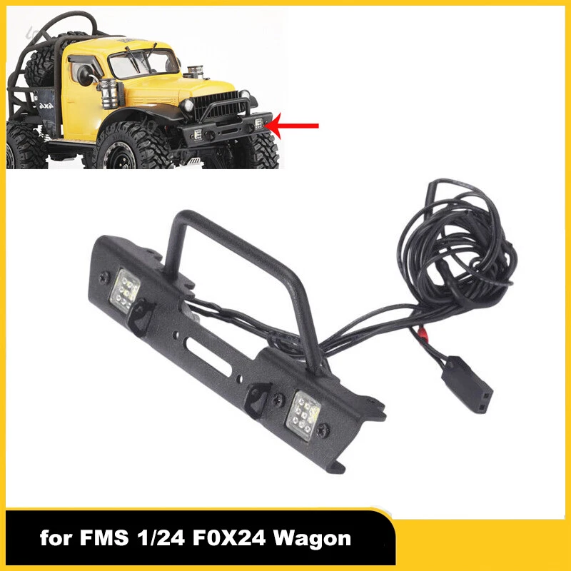 Metal Front Bumper Bar w/LED Light Set For FMS 1/24 FCX24 Wagon RC