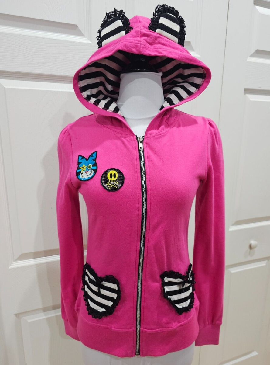 Rare Jessica Louise Pink Punk Patch Black White Striped Ear