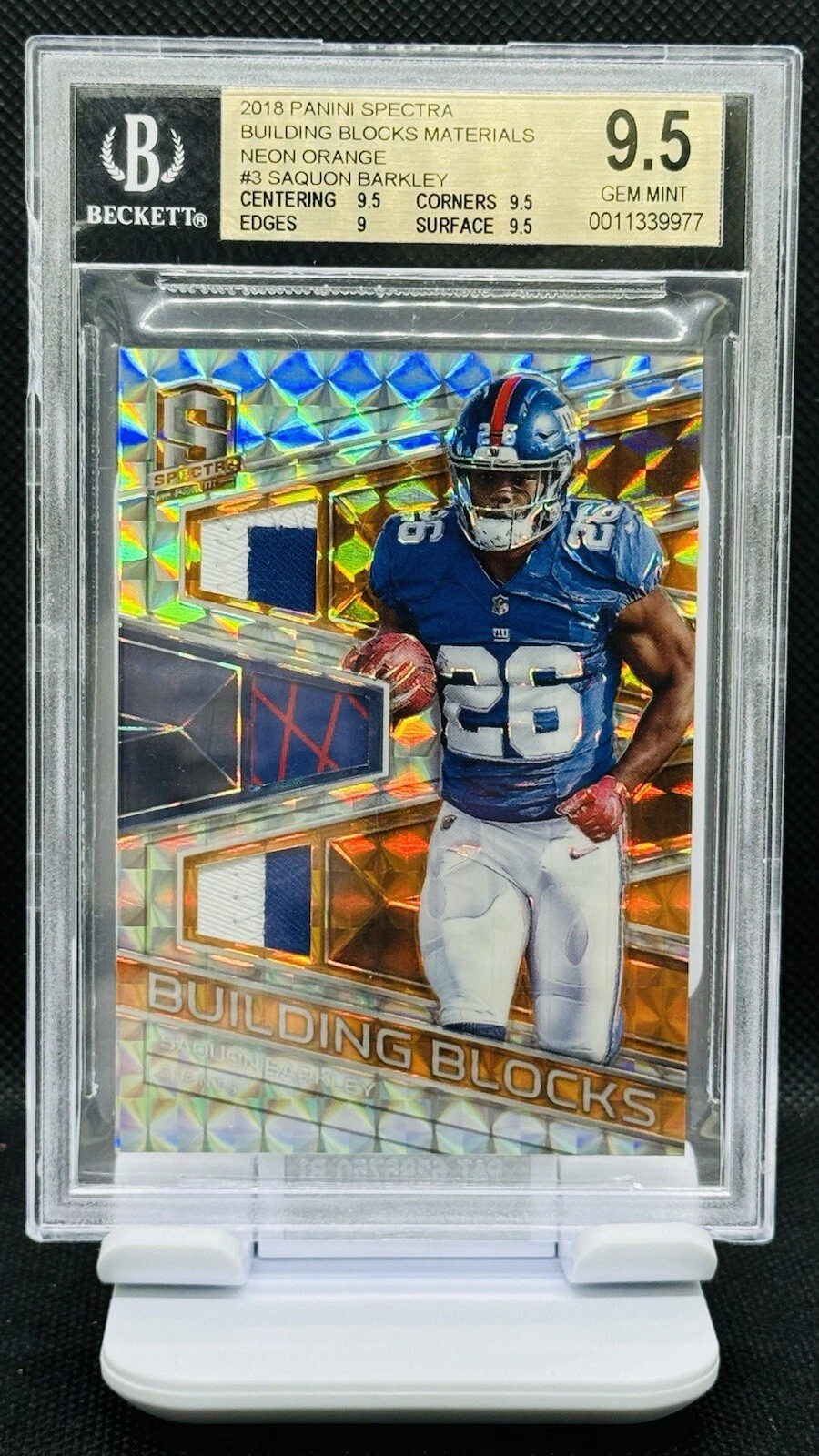 Saquon Barkley Panini Spectra Building Blocks Relics #3 Neon Orange