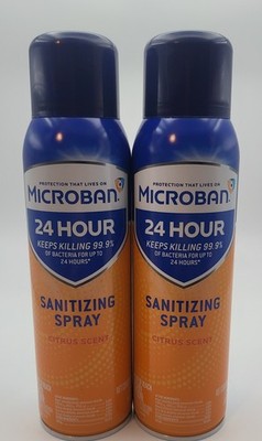 Microban Citrus Scent 24 Hr Disinfectant Sanitizing Aerosol Spray - 15oz New 2PK