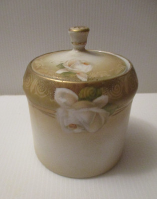 Antique R.S. Germany Porcelain Lidded Sugar Bowl / Biscuit Jar with Roses