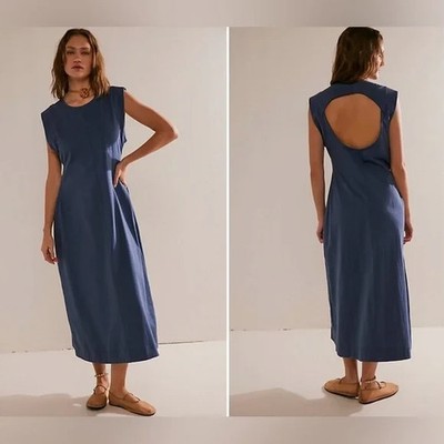 Free People Beach Simone Open Back Midi Resortwear Vaca NWOT Slate Blue Size S
