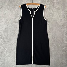 Talbots Womens Black White Contrast Piping Split Neck Sheath Dress Size 14 LBD