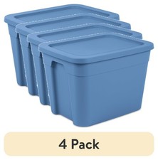 4 Pack Sterilite 18 Gallon Storage Totes Plastic Bins with Snap-on Lids Stackabl