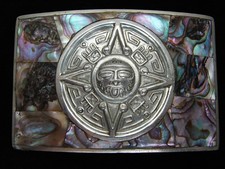 QB05172 VINTAGE 1970s  MAYAN CALENDER  SOUTHWESTERN DESIGN ART BELT BUCKLE