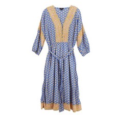 J CREW Midi Dress Blue Yellow Print Floral Belted 100% Cotton SMALL - Flaws!