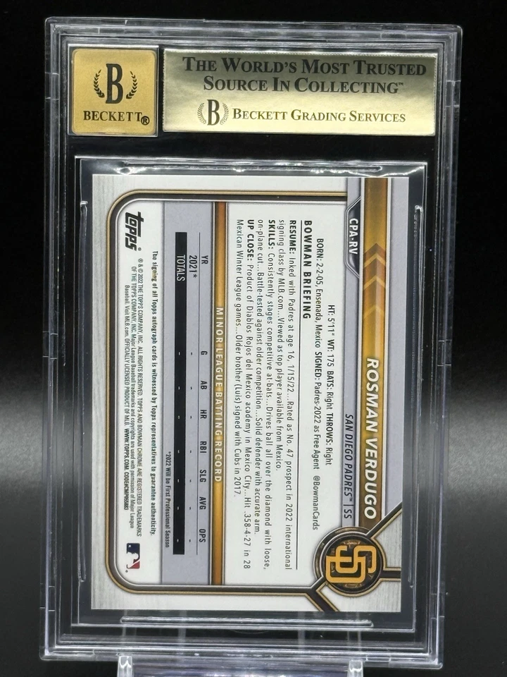 2022 Bowman Chrome Prospects Rosman Verdugo Green Atomic Refractor Auto /99 - Image 2 of 2