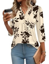 IECCP Womens Tops Dressy Casual Blouses X-Large, Apricot Black Floral 
