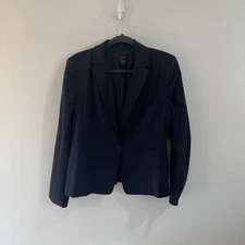 Ann Taylor Blazer Jacket Navy Blue 12 / L Single Button Career Suit Separate