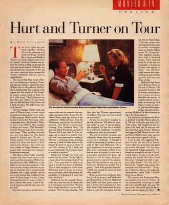 Rolling Stone Magazine Article Page William Hurt Kathleen Turner Vintage