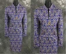 BEAUTIFUL St John evening knit rhinestones paillette violet gold skirt suit 8