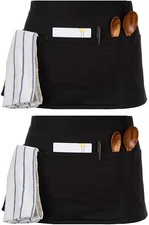 Server Aprons with 3 Pockets, Black Server Waist Aprons, Waitress Half Apron,Wat