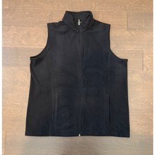 New Lands' End Thermacheck Womens Black Fleece Vest Pockets Large 14-16