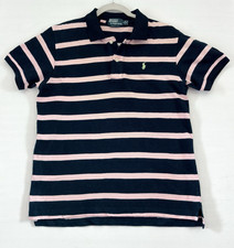 Polo Ralph Lauren Polo Shirt Mens Blue/Pink Striped Custom Fit Lime Pony Small