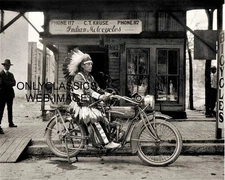 1926 Indian Chief on Motorcycle Vintage Kruse Cycle Dealer 8x10 Photo Bicycle