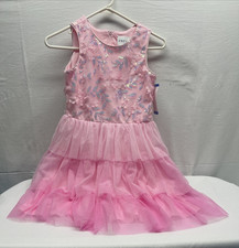 Girls Dress Rare Editions Size L 10-12 Pink Tulle Sequin Flowers Sleeveless