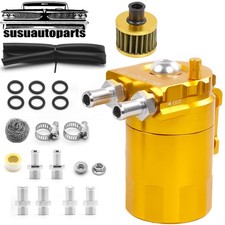 Gold Oil Catch Can Kit 300ml Tank Baffled Reservoir Breather Filter Universal