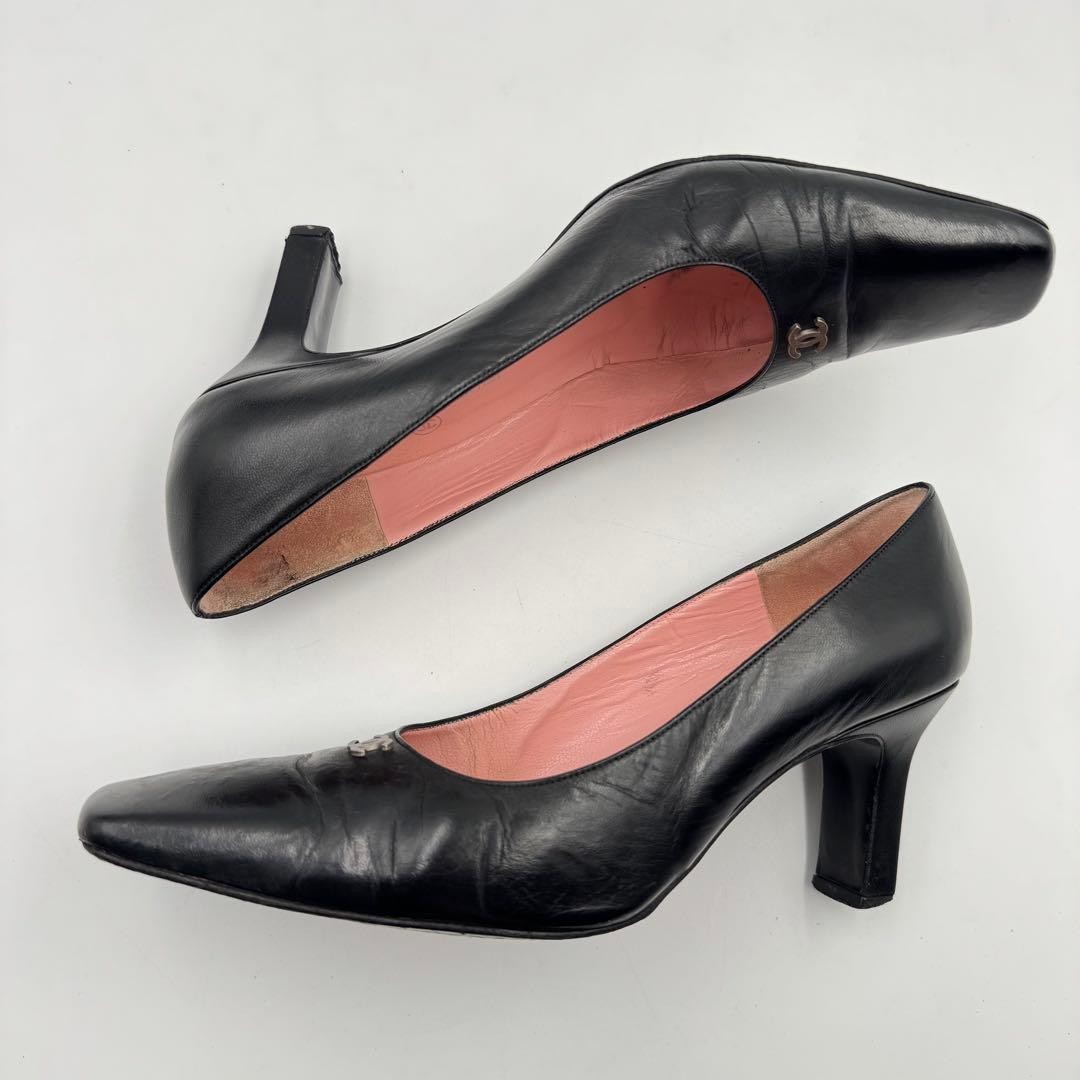 Chanel Heel Pumps Black Leather With Coco Mark Size 36.5 US Abt 6.5 For Women thumbnail 20