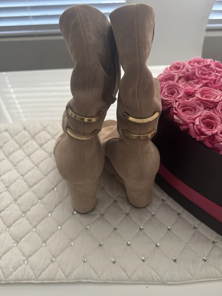 JIMMY CHOO Mysen 100 Open Toe Suede Boots Beige Tan Size EU 40 - Image 2 of 4