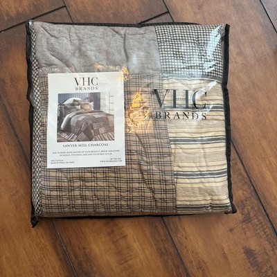 VHC April & Olive King Pillow Sham SAWYER MILL CHARCOAL Farmhouse Patchwork New
