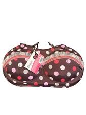 Brown Polka Dot Bra Travel Case With Ruffled Trim Handle
