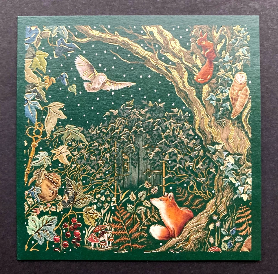 JUEGO DE 5 tarjetas de Navidad de búho ardilla zorro Reino Unido Gran Bretaña Inglaterra británica lámina de oro Foto 3 de 4