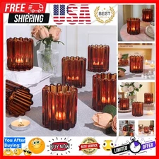 6pcs Votive Candle Holder, Amber Glass Vintage Candle Holders, Tealight Candl...