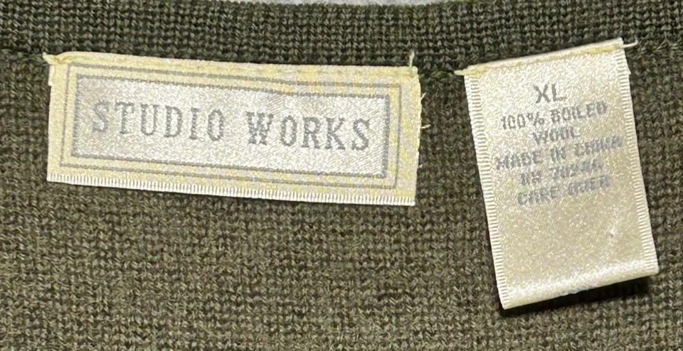 Studio Works Sweater Vest Womens XL Green Boiled Wool Zip Celtic Cottagecore - Image 4 of 4