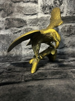 Vintage 13  Solid Brass Eagle Bird Statue Figurine Perched On A Branch
