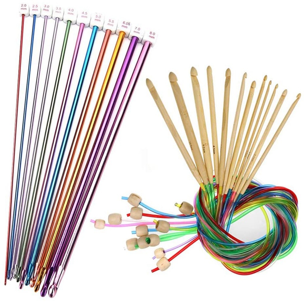 23-Piece Tunisian Crochet Hook Set with Bamboo Cables 3-10mm Knitting Needles
