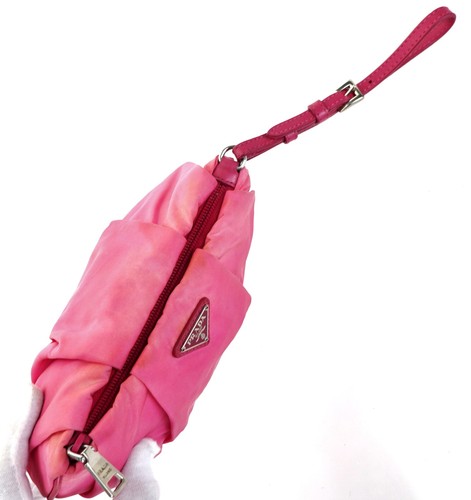 Pochette pochette da polso vintage PRADA rosa nylon pelle Italia - Foto 5 di 11