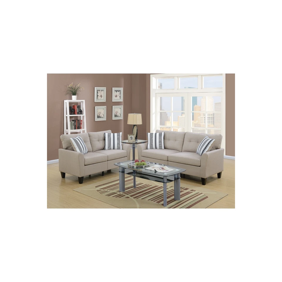 Juego de sofá de 2 piezas de polifibra brillante BenJara en beige beige Foto 2 de 2