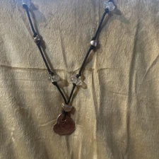 Gold Metal Heart Rope Necklace with Beads 16” 80’s