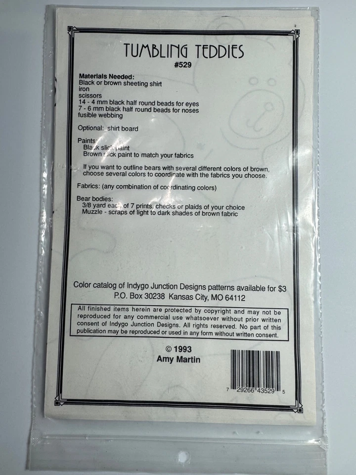 INDYGO JUNCTION, INC. - APPLIQUE PATTERN - TUMBLING TEDDIES - Shirt Applique - Image 4 of 4