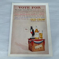 Old Crow Bourbon Vote For Me Political Penguin Whiskey Bar Art Vintage Ad 1964