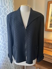 CHRISTIAN DIOR Black Blazer, Embellished, Pockets, Zip Closure, Size 14