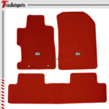 For 06-11 Honda Civic Front Rear Floor Mats Red Nylon Carpet w/ White SI 3PC Set