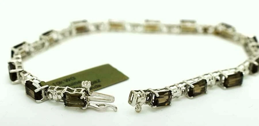 PULSERA TOPACIO AHUMADO ORIGINAL 11,43 Cts oro blanco 10k ** Envío gratuito * Nueva con etiquetas Foto 2 de 3