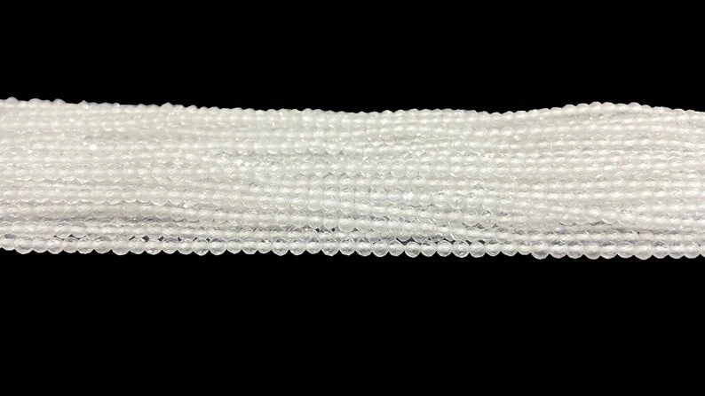 Joia Nature branca facetada redonda pedra preciosa solta 2-3 mm contas fio 12"" - Imagem 3 de 4