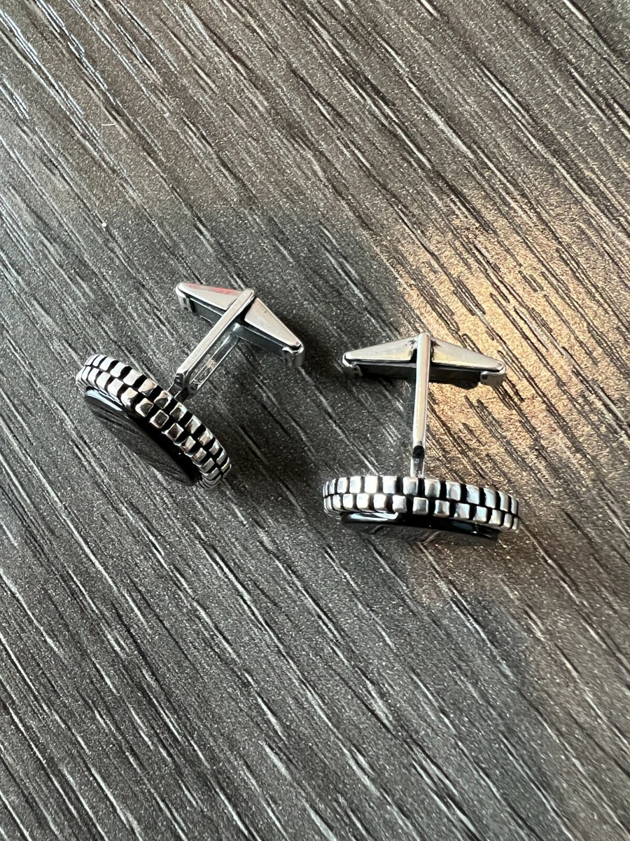 Real 925 Sterling Silver Black Onyx Stone Cuff Links Cufflinks