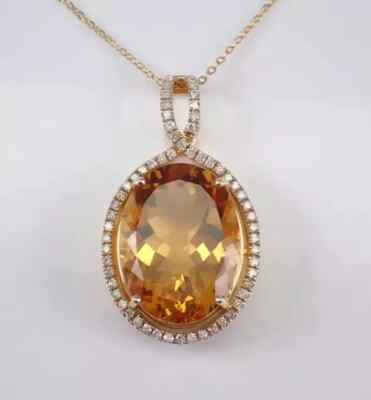 3Ct Oval Cut Lab-Created Citrine Halo Pendant 14K Yellow Gold Plated 18'' Chain