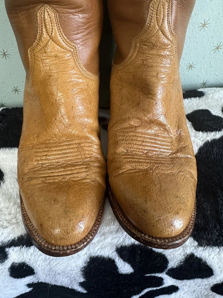 Vintage 80s Women’s Half Quill Lucchese Western Cowboy Boots 6.5 B Ostrich - Image 3 of 4
