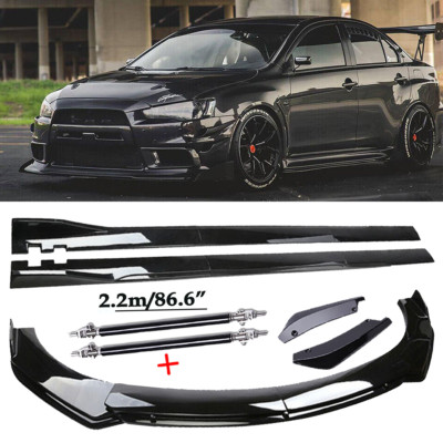 Front Bumper Spoiler Body Kit / Side Skirt/Strut Glossy Black For Mitsubishi L G