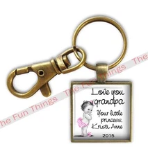 Custom Love You Grandpa Glass Top Bronze Key Chain Personalized Grandfather Gift