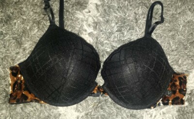VS velvet leopard & plaid lace push up bra NEW size 36b