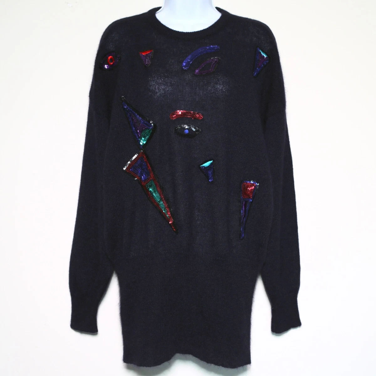 ESCADA Dark Blue Vintage Mohair Wool Blend Sequin Sweater Women s Size 42