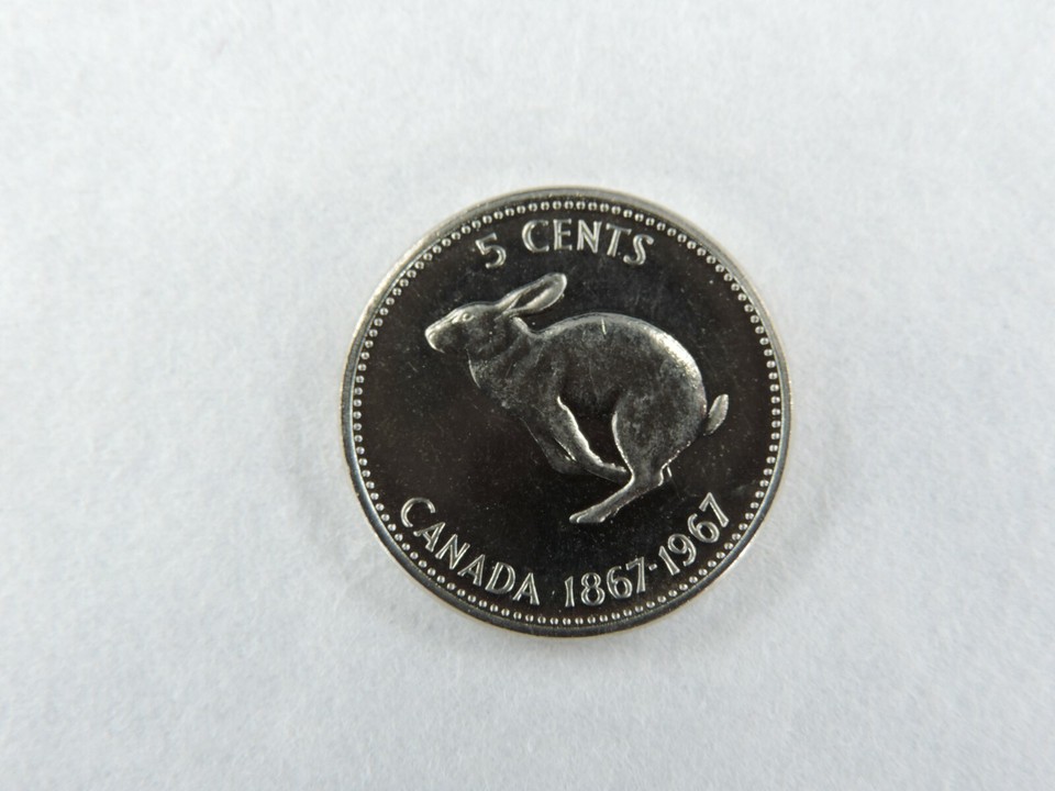 1967 5¢ Five Cents Coin Nickel Canada Rabbit Hare Centennial UNC ...