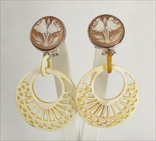 ORECCHINI IN ARGENTO 925 CON CAMMEI IN SARDONICO FIORI E CORNO AGHT  0164