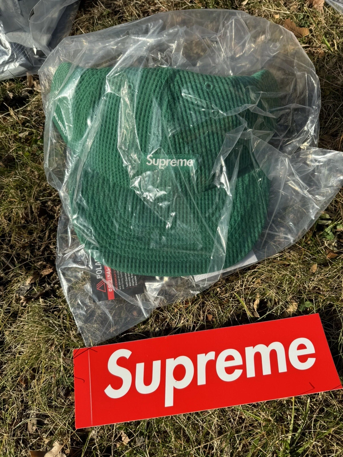 Chapeau Supreme Polartec Gaufre Petite Boîte Logo 6 Panneaux Vert FW24 ~ NEUF SCELLÉ